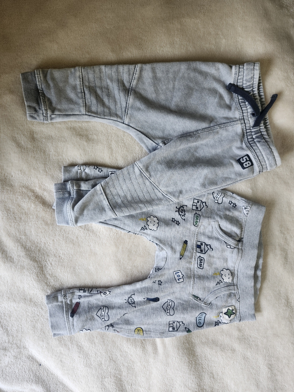 H&M Light Gray Kids Sweatpants Duo with Navy Drawstring & Doodle Prints